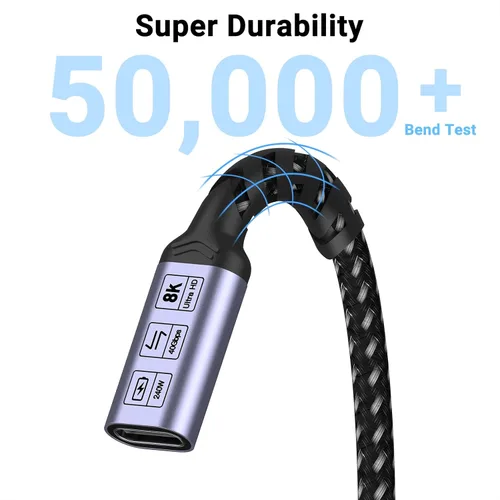 Miniatura 5 de Cable de extensión USB C de 1.5 pies (2 paquetes/240 W/40 Gbps/8K), cable extensor corto USB 4.0, transferencia de datos de alta velocidad de 40