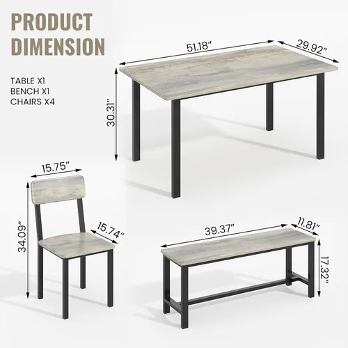 Miniatura 6 de AWQM Juego de comedor de 6 piezas, moderno juego de mesa de comedor para 4-6, juego de mesa de cocina con sillas y banco, juego de mesa de comedor
