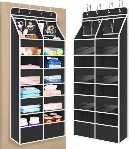 Miniatura 10 de Univivi Organizador para colgar sobre la puerta con 5 estantes de tela, organizador de almacenamiento para puerta con 4 bolsillos grandes y 3