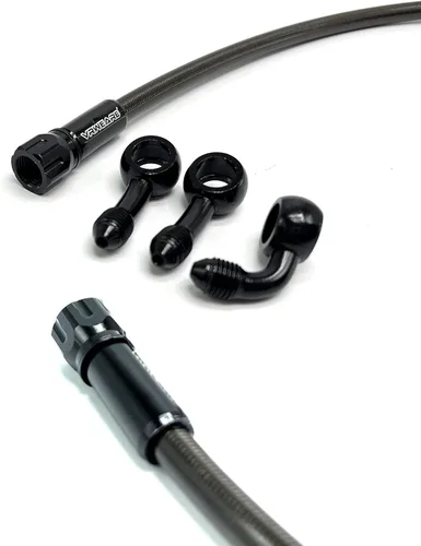 Miniatura 5 de AN3 28 90 grados M10 manguera de freno de motocicleta de acero inoxidable trenzado línea tubo de aceite con Banjo giratorio de 360 grados apto