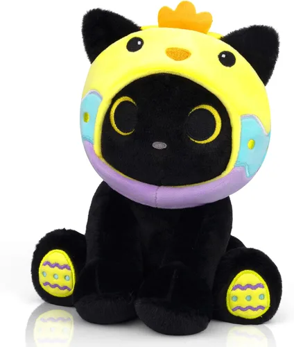 Peluche de gato de gallina de Pascua con capucha extraíble de huevos de colores, animal de peluche de Pascua de 8 pulgadas, lindo peluche de gato
