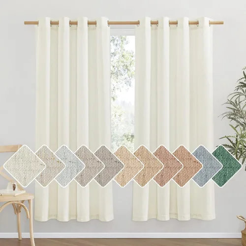 NICETOWN Cortinas blancas hueso, mezcla de lino para dormitorio, lino grueso con ojales vintage, semitransparentes, privacidad añadida, filtrado de