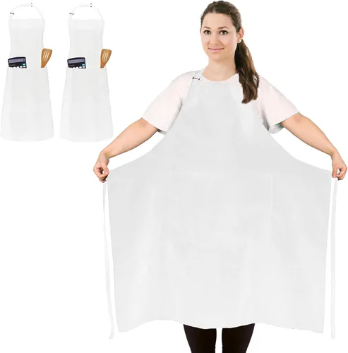 2 delantales de chef de talla grande, delantal profesional unisex con 2 bolsillos para cocinar, trabajar, hornear (tamaño más grande)