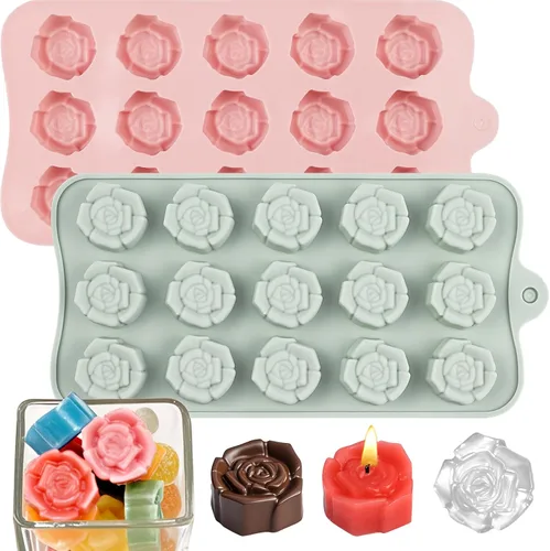 Miniatura 11 de Molde de silicona de rosas, 2 moldes de chocolate rosa con 20 cavidades para chocolate, dulces, cubitos de hielo, gomitas, gelatina, gelatina