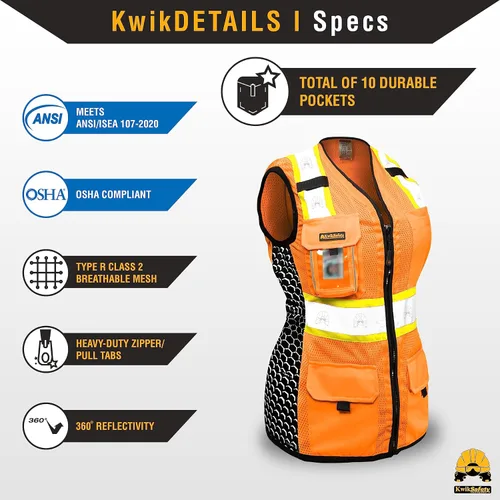 Miniatura 4 de KwikSafety QUEEN BEE - Chaleco de seguridad para mujer [naranja, XL] + paquete de casco duro de ala completa TORTOISE