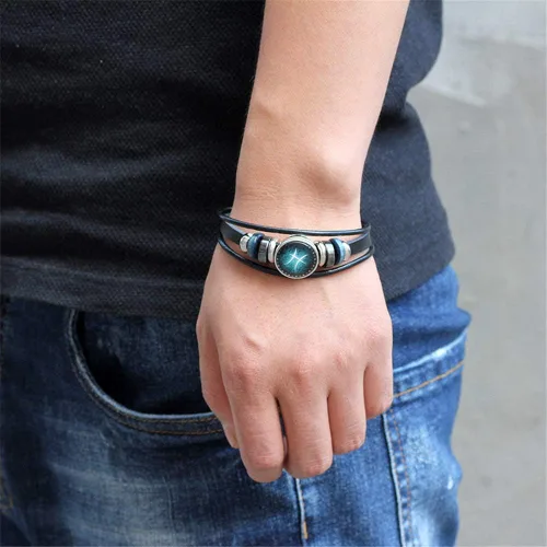 Miniatura 6 de Juego de 2 pulseras y collar del zodiaco para hombres, joyería de signo del zodiaco, constelaciones de cuero, pulsera del zodiaco para hombres