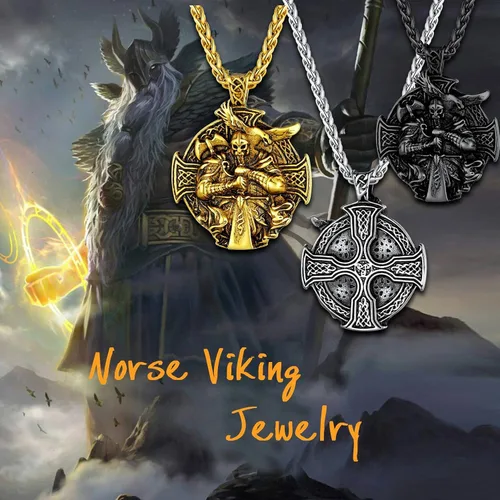 Miniatura 3 de U7 Wiccan Necklace Pagan Pendant Men Women Stainless SteelBlack18K Gold Plated PentagramNorse VikingRaven Occult Necklaces