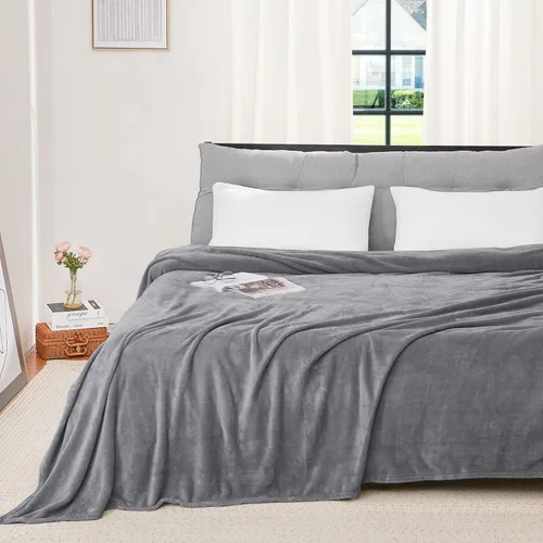 Miniatura 17 de RYB HOME Ropa de Cama Manta de Franela Tamaño Throw Todas las Estaciones Manta Ligera de Microfibra Suave que Ajusta Cubierta de Cama Colcha Crema