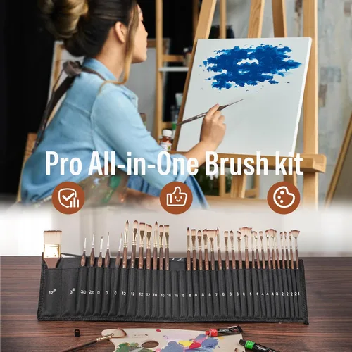 Miniatura 4 de Nicpro Juego de 36 pinceles de pintura, pinceles profesionales con espátula y rollo de tela, adecuado para pintura acrílica, óleo, acuarela