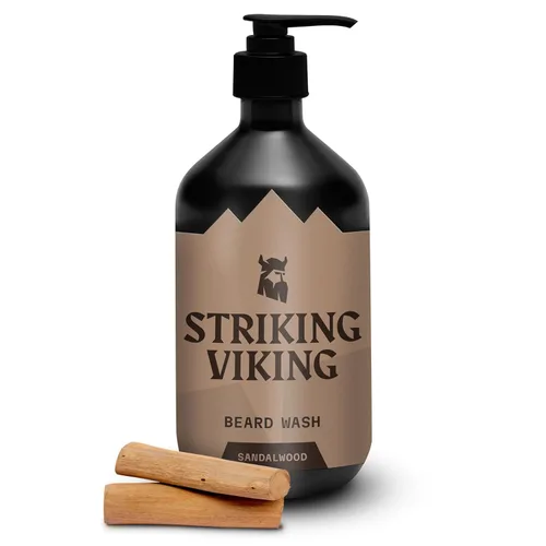 Striking Viking Jabón/champú para barba de sándalo para hombres, 17 onzas, sin parabenos ni sulfatos, aceite de jojobal para todo tipo de barba,