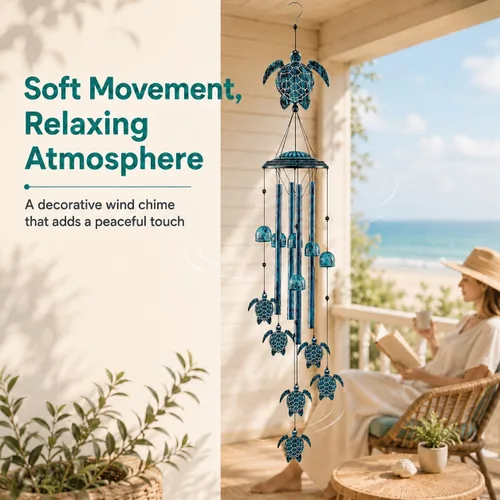 Miniatura 6 de LESES Campanillas de viento de tortuga marina para exteriores con 4 tubos de aluminio, campanillas de viento para exteriores, decoración de hogar