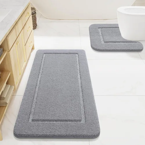 Miniatura 8 de LOCHAS Juego de Alfombras de Baño Beige, Juego de Alfombras de Baño Suaves de 2 Piezas, Tapete de Inodoro en Forma de U de 20x20 y Alfombras de Baño