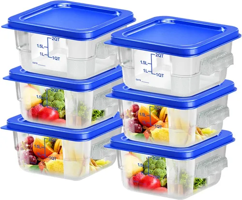 Miniatura 17 de 6 piezas recipientes de almacenamiento de alimentos de 2 cuartos con tapa, recipientes de almacenamiento comercial cuadrados transparentes con asa
