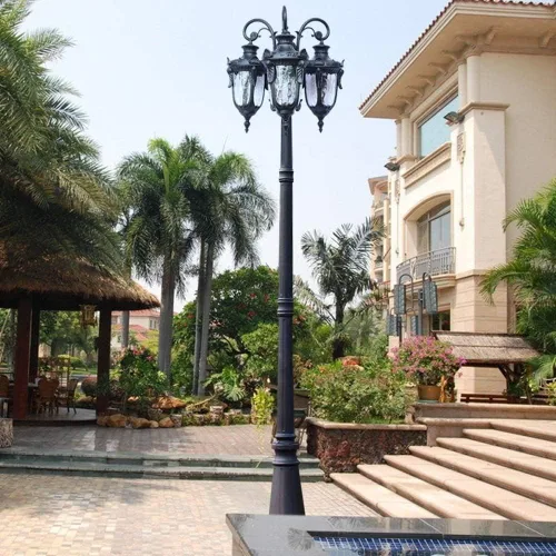 Miniatura 2 de Europea al aire libre grande 3 cabezas paisaje linterna impermeable alto poste columna lámpara tradicional victoriano jardín calle luz vidrio