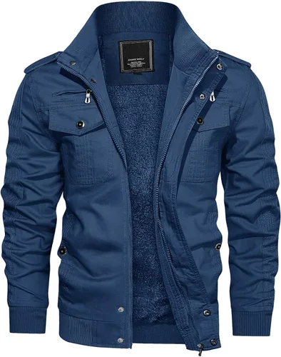 Miniatura 18 de CRYSULLY - Abrigo de invierno para hombre, estilo casual, con forro polar, bolsillos múltiples, estilo campo, con capucha extraíble