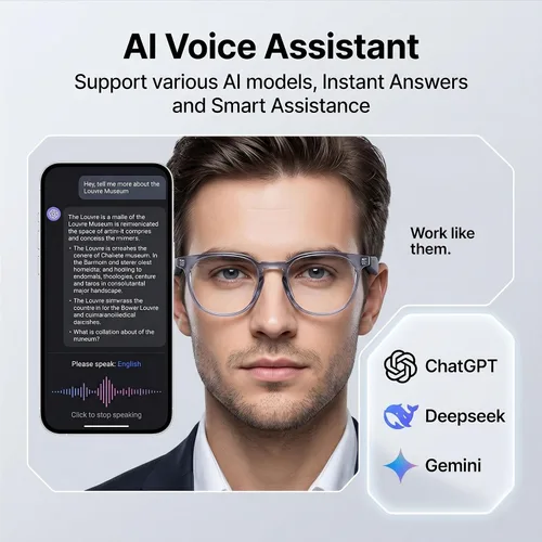 Miniatura 3 de Lentes de traducción Bluetooth inalámbricos inteligentes AI para hombres/mujeres con altavoces/Bluetooth y más de 140 idiomas traducción