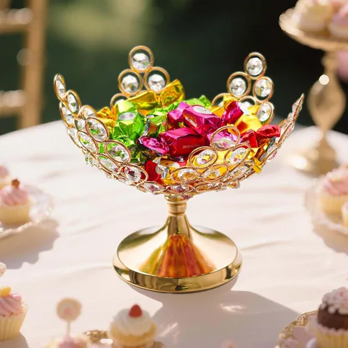 Miniatura 4 de 2 cuencos florales de cristal para caramelos/plato de frutas decorativo, elegante centro de mesa de marco de metal, plato de frutas y bandeja