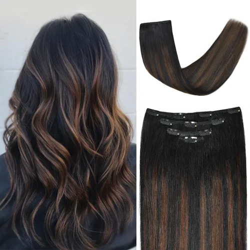 Miniatura 58 de Extensiones de cabello humano Remy de 12 pulgadas con clip para mujer, extensiones de cabello humano sedoso y liso, 1.76 onzas, 4 piezas