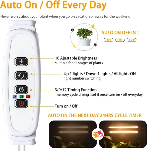 Miniatura 3 de Hywyimlait Lámpara de cultivo de dos tiras para plantas de interior, tiras de luz LED de espectro completo de 3500 K con temporizador de 3500K cálido