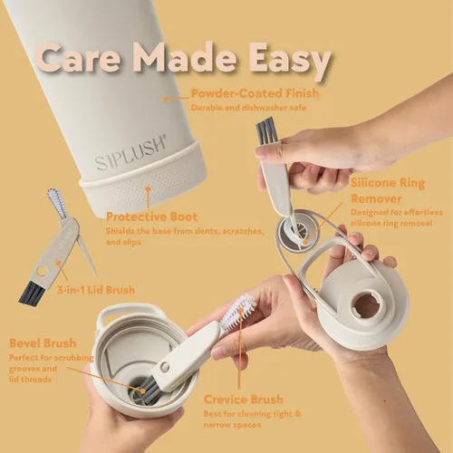 Miniatura 6 de Paradise Shaker Bottle - Batidor de proteínas de acero inoxidable aislado de 24 onzas con cepillo de tapa y funda protectora, tapa giratoria a