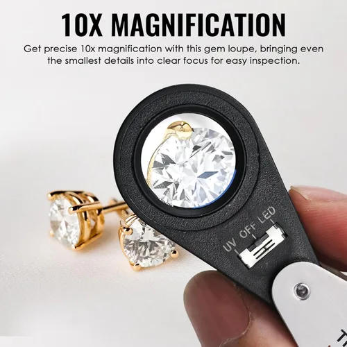 Miniatura 4 de 10x Lupa de Bolsillo Plegable con Luz UV y LED para Joyas, Rocas, Monedas y Antigüedades - Herramienta de Aumento Iluminada para Ojos, Sellos, 10