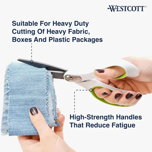 Miniatura 4 de Westcott Tijeras rectas resistentes de 8 pulgadas con unión de carbotitanio, tijeras de tela duradera para tareas de corte resistentes, perfectas