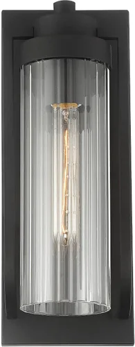 Miniatura 8 de Possini Euro Design Bogata - Moderna lámpara de pared para exteriores, acero negro texturizado, 15 1/2 pulgadas, cristal cilíndrico acanalado