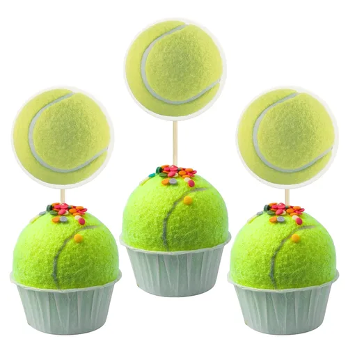 Gyufise 36 piezas de decoración para cupcakes de tenis, pelota deportiva, para fiestas de cumpleaños, decoración de tartas, suministros de 9-Tennis