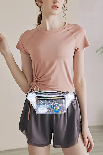 Miniatura 7 de Cangurera holográfica con diseño de cielo estrellado y lunares morados para mujer, ideal para juegos, conciertos, rave, festivales, viajes, Dreamy