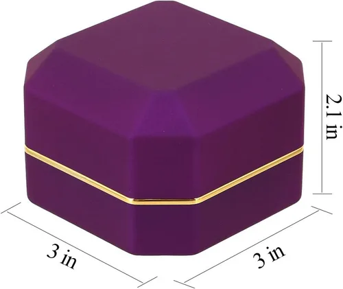 Miniatura 2 de Caja de anillo de compromiso de propuesta de terciopelo de forma cuadrada Caja de regalo de moneda de joyería de luz LED (morado)
