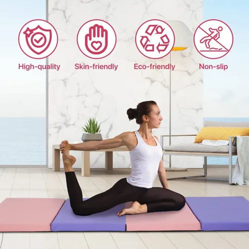 Miniatura 2 de Colchoneta de gimnasia plegable de 6 x 4 x 2 pulgadas de grosor, para gimnasio en casa, antideslizante, portátil, con asas de transporte, para niños
