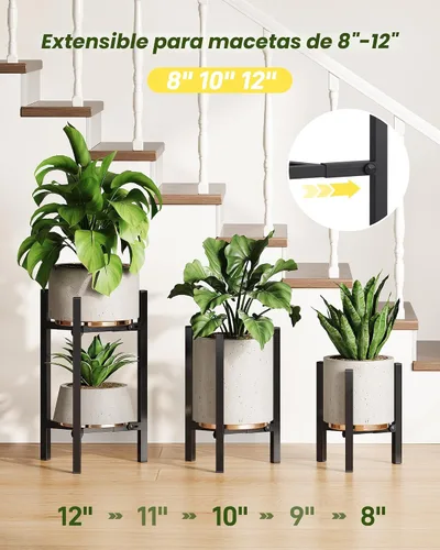 Miniatura 3 de Paquete de 3 soportes para plantas ajustables para interiores, soporte moderno de metal para plantas de interior, soportes resistentes para plantas
