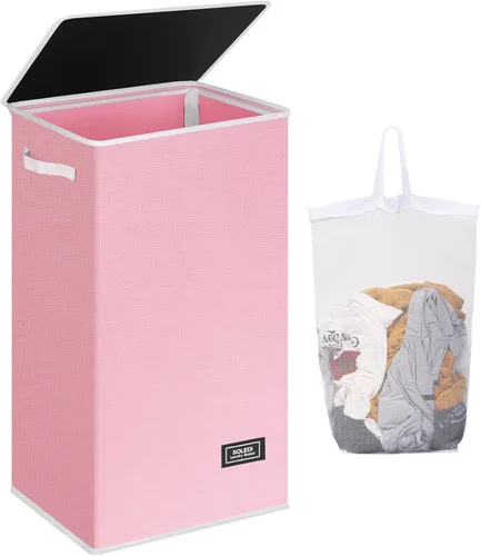 Miniatura 20 de SOLEDI - Canasta de lavandería con tapa de 100L, canasta de ropa plegable grande y alta, cesta de lavandería con bolsa removible fácil