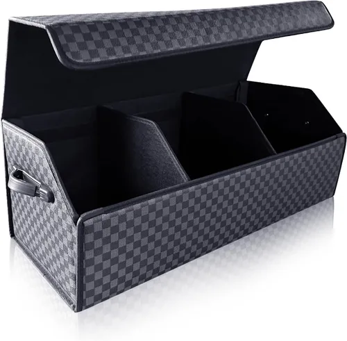 Miniatura 10 de Fyzeoty Organizadores de coche para maletero para SUV Sedán, caja de almacenamiento de cuero, tapa magnética, plegable y ajustable, 16.5 pulgadas