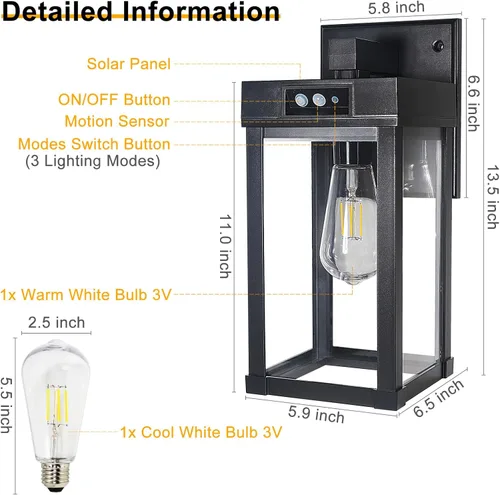 Miniatura 5 de Luces Solares de Pared para Exteriores, Aplique con Sensor de Movimiento con 3 Modos de Iluminación, Luminarias de Porche Exterior del Atardecer al