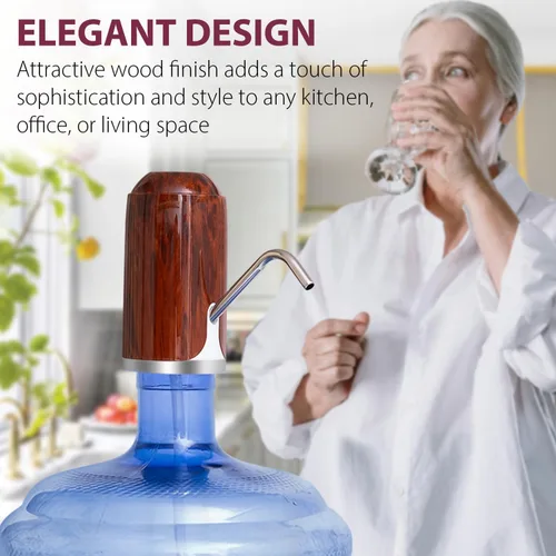 Miniatura 7 de Dispensador de agua eléctrico recargable para botellas de 2, 3, 4, 5 galones, diseño de madera elegante, dispensador de agua portátil automático