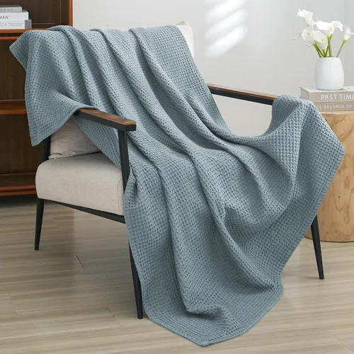 Miniatura 41 de PHF - Manta de punto gofre 100% de algodón tamaño king para cama, cobija ligera transpirable a prueba de engancho, ideal para acolchado en climas
