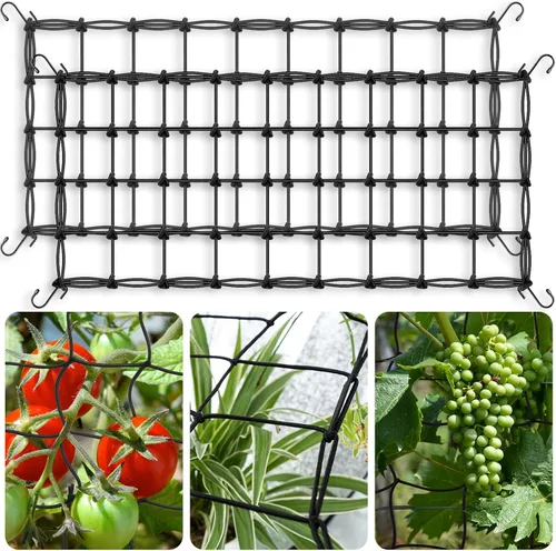 Miniatura 9 de Red de enrejado para tienda de cultivo de 2 x 4 pies, paquete de 3 redes elásticas resistentes con ganchos de acero, soporte hidropónico flexible