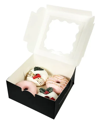 Miniatura 4 de Bakepacker 100 piezas Cajas Negras para Galletas 6x6x3 pulgadas Fácil Montaje Cajas de Pastelería Macarrones Cajas de Panadería con Ventana