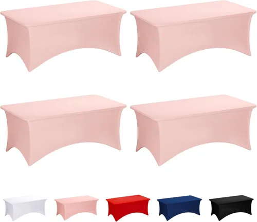 Miniatura 64 de Fixwal Paquete de 3 Manteles Negros para Mesas Rectangulares de 6 Pies, Manteles Rectangulares Elásticos de Spandex Ajustables de 6 Pies