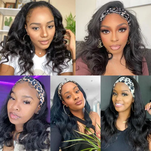 Miniatura 9 de Peluca de cabello humano brasileño ondulado con diadema, pelucas con diadema para mujeres negras, pelucas de cabello humano para llevar y llevar