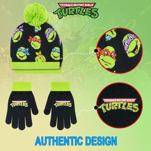 Miniatura 4 de Teenage Mutant Ninja Turtles - Gorro de invierno para niños de 4 a 12 años con guantes de invierno, conjunto de gorro y guantes de invierno TMNT
