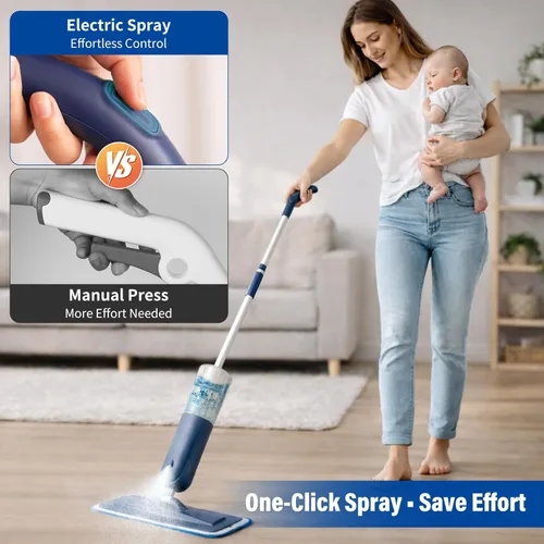 Miniatura 4 de PowerMop para limpieza de suelos con 3 almohadillas lavables, mopa de microfibra húmeda y seca con botella recargable de 24.3 fl oz para cocina