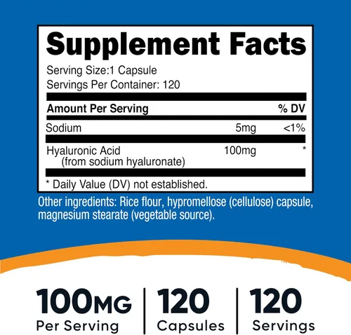 Miniatura 2 de Nutricost Cápsulas de ácido hialurónico de 100 mg, 120 cápsulas vegetarianas, sin gluten, sin OGM