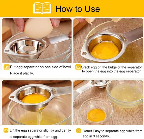 Miniatura 6 de Separador de filtro de acero inoxidable de yema de cocina Separador de huevos blancos Herramienta apta para lavavajillas (Plata)