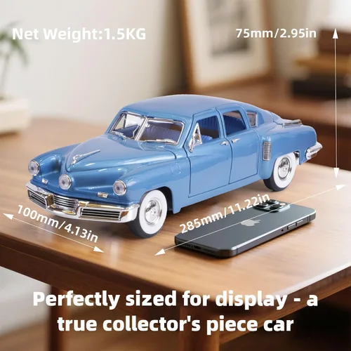 Miniatura 3 de 1948 Tucker Torpedo Escala 1/18 Modelo de Metal Fundido a Presión Premium Colección Clásica Vintage de Aleación de Coches con Vitrina, para Hombres