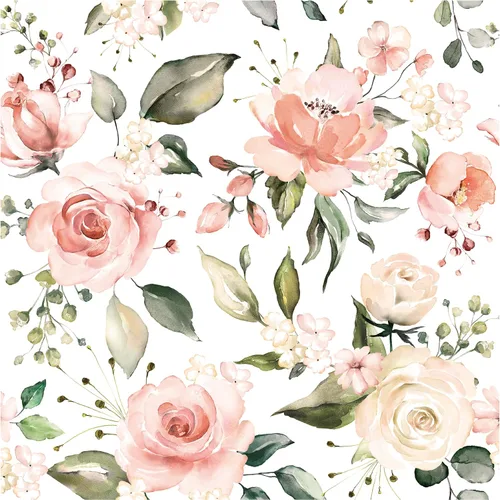 Miniatura 11 de Blooming Wall DPY53-D Papel pintado de rosas frescas de acuarela con hojas boho texturizadas despegar y pegar autoadhesivo papel pintado pre-pegado