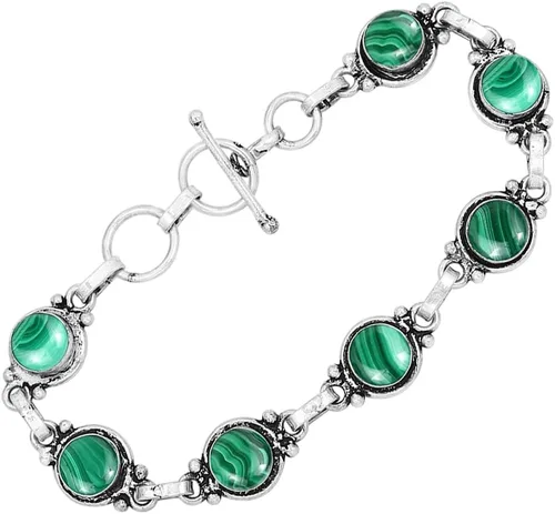 Miniatura 99 de Round Shape Natural & Synthetic Gemstones Silver Plated Bracelets for Women - Vintage Bohemian Style Handmade Birthstone Adjustable Link Bracelet