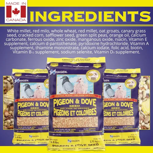 Miniatura 6 de Hagen Pigeon & Dove Seed, Fórmula Original de Alimento para Aves, Bolsa de 6 lb – Mezcla de Semillas Nutricionalmente Completa con Vitaminas