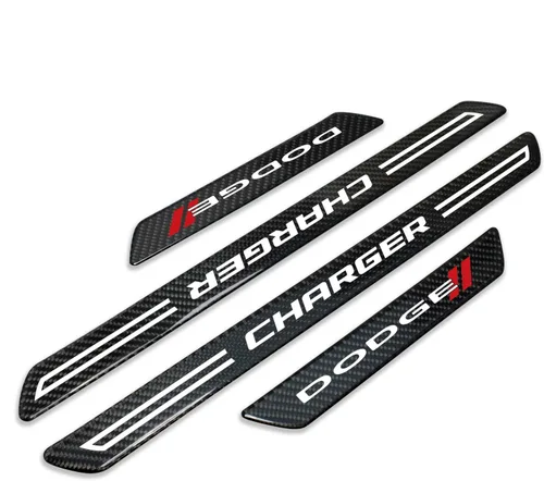iPick Image Para Dodge Charger - Juego de 4 placas universales de fibra de carbono real, color negro, con licencia oficial